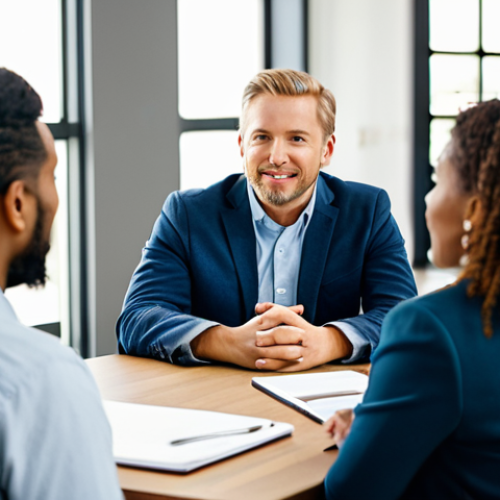 Home 6 A diverse group of professional adults, including both men and women, in modest business casual attire, engaged in a supportive group discussion in a modern, well-lit community center. They are seated around a clean, simple table, exhibiting natural, empathetic expressions and correct proportions. The background is clean and slightly blurred to keep focus on the subjects, hinting at a warm, welcoming environment. Well-formed hands, proper finger count. Professional photography, high quality, natural pose, perfect anatomy, correct proportions. Fully clothed, appropriate attire, safe for work, professional, family-friendly content.