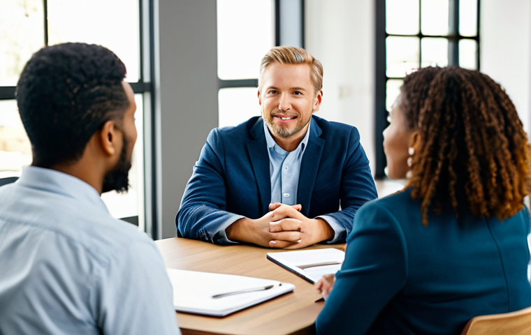 A diverse group of professional adults, including both men and women, in modest business casual attire, engaged in a supportive group discussion in a modern, well-lit community center. They are seated around a clean, simple table, exhibiting natural, empathetic expressions and correct proportions. The background is clean and slightly blurred to keep focus on the subjects, hinting at a warm, welcoming environment. Well-formed hands, proper finger count. Professional photography, high quality, natural pose, perfect anatomy, correct proportions. Fully clothed, appropriate attire, safe for work, professional, family-friendly content.