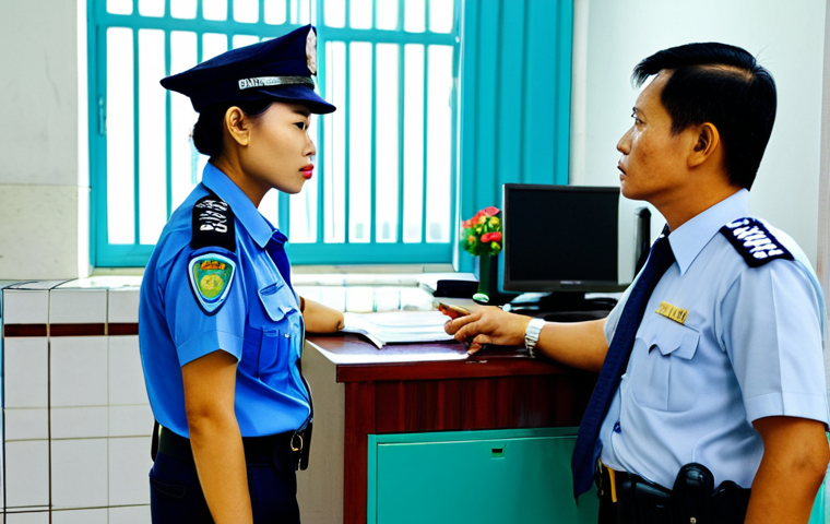 범죄 피해자 보호 가이드북 - Reporting a Crime**

A fully clothed woman in modest attire is speaking with a police officer at a b...