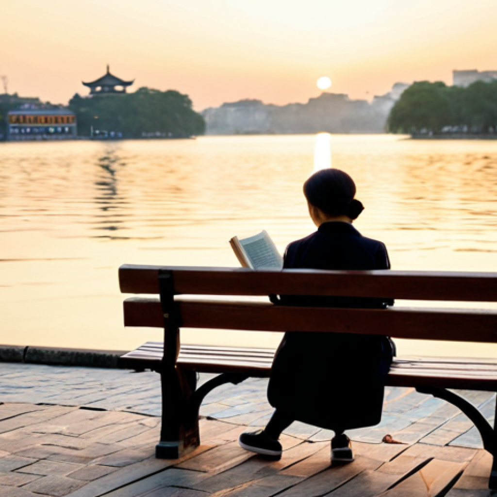 범죄 피해자 감정 회복 - **Serene Lakeside Scene:** A woman in comfortable, modest clothing sits peacefully on a wooden bench...