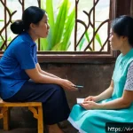 Home 20 범죄 피해자 지원 사례 분석 보고서 - A compassionate scene of a Vietnamese social worker gently counseling a frightened female crime vict...